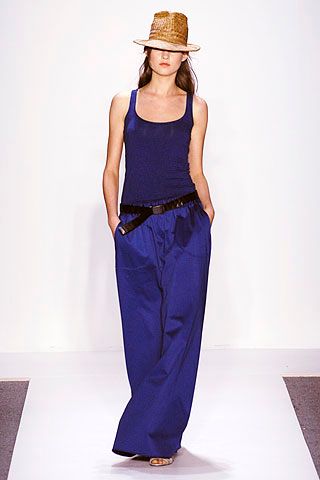 blue wide-leg belted trousers