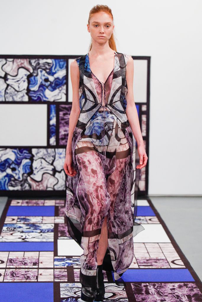 multi chiffon sleeveless v-neck printed draped maxi-dress