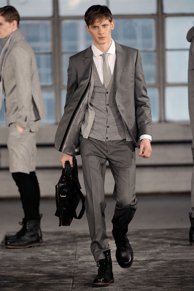 gray three-piece suit