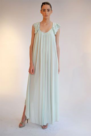 ivory chiffon sleeveless scoop-neck ruffled draped flowing maxi-dress