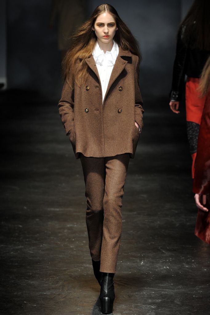 brown double-breasted pea coat