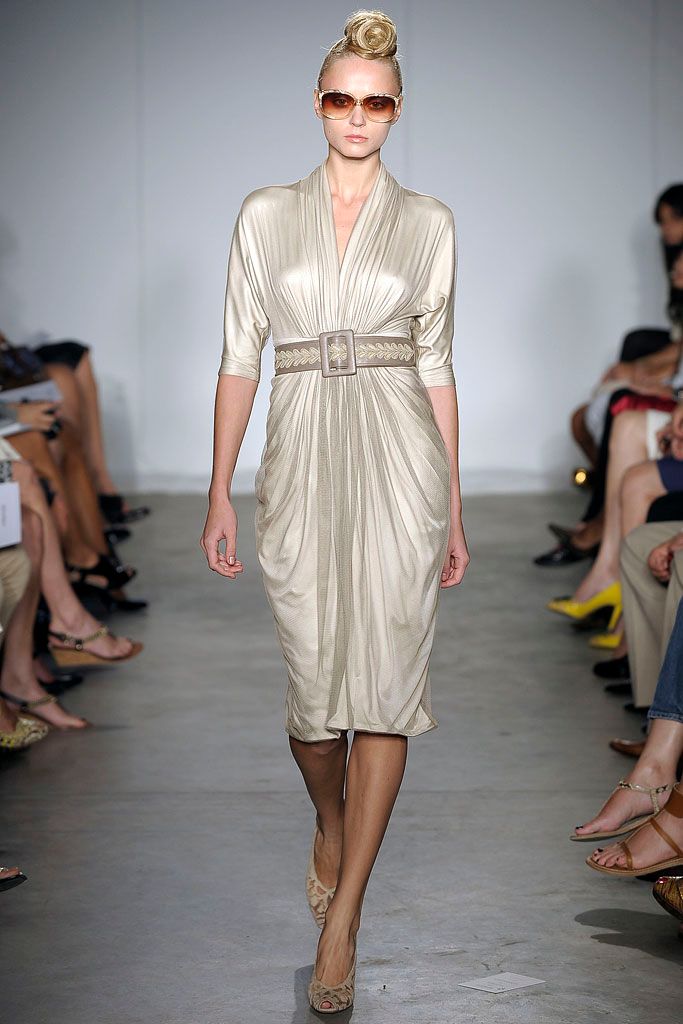 ivory jersey v-neck short-sleeve draped belted midi-dress