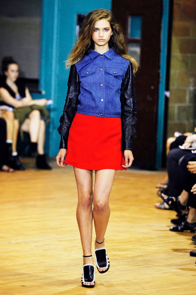 color-block denim and leather jacket