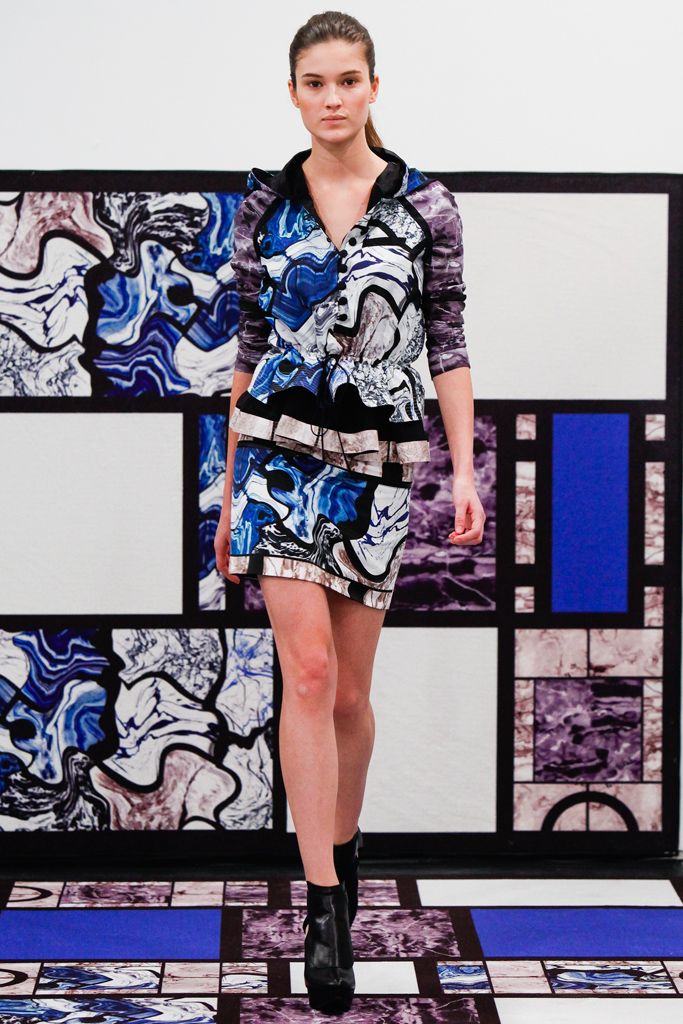 blue printed peplum blouse