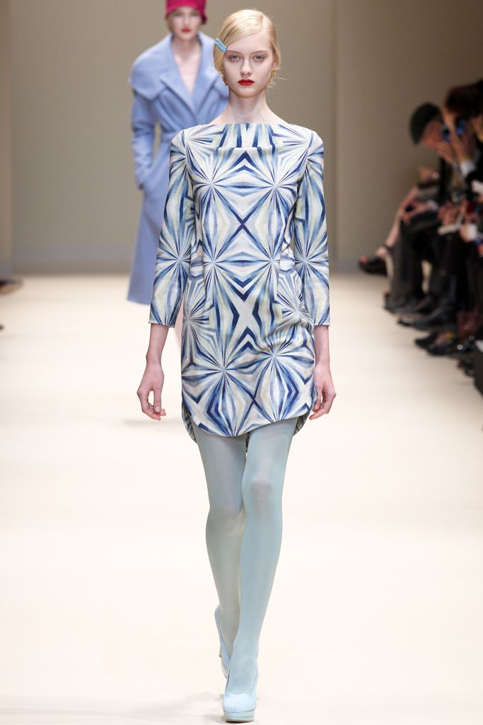 geometric print long-sleeve mini dress