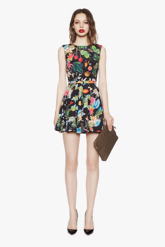 black unknown sleeveless high-neck fitted printed pleated mini-dress