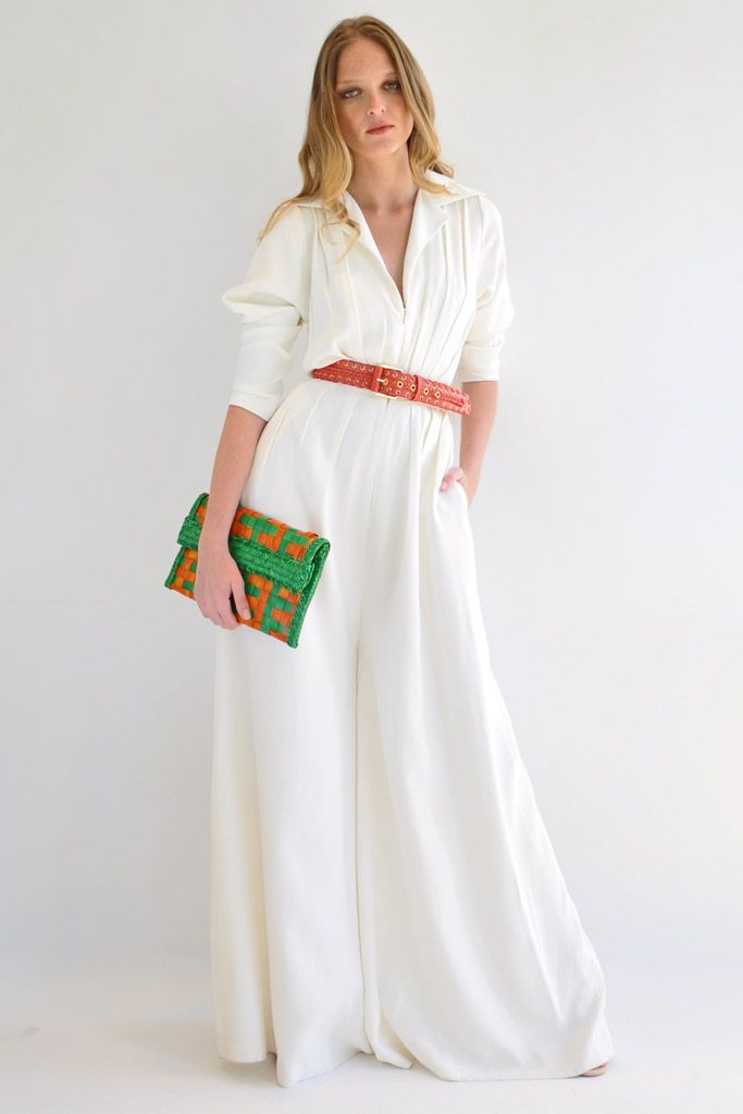 white wide-leg collared jumpsuit