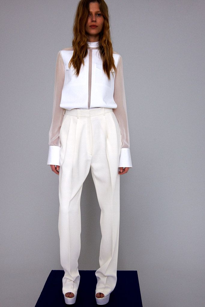 white chiffon long-sleeve high-neck sheer blouse