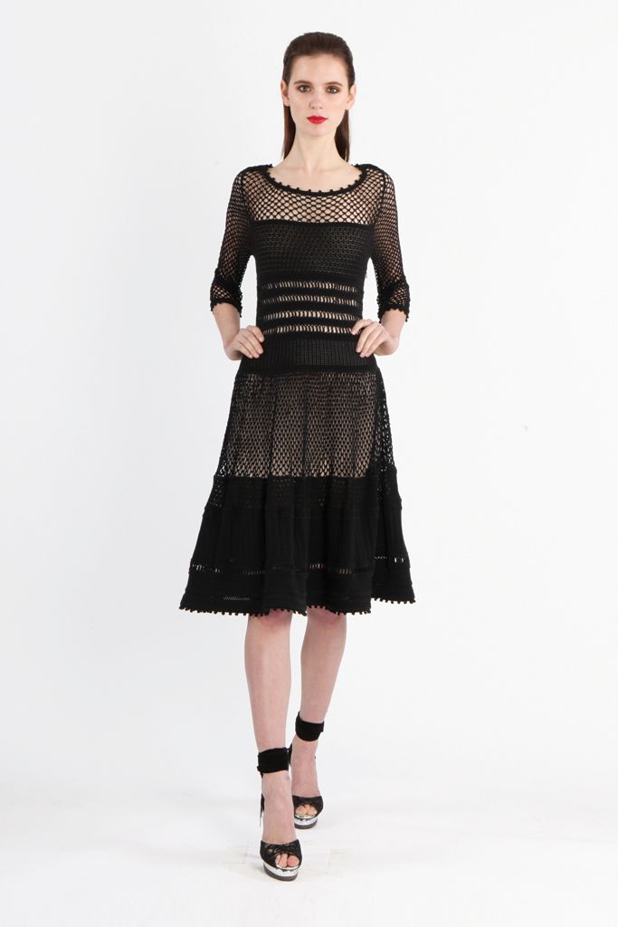 black crochet openwork midi dress