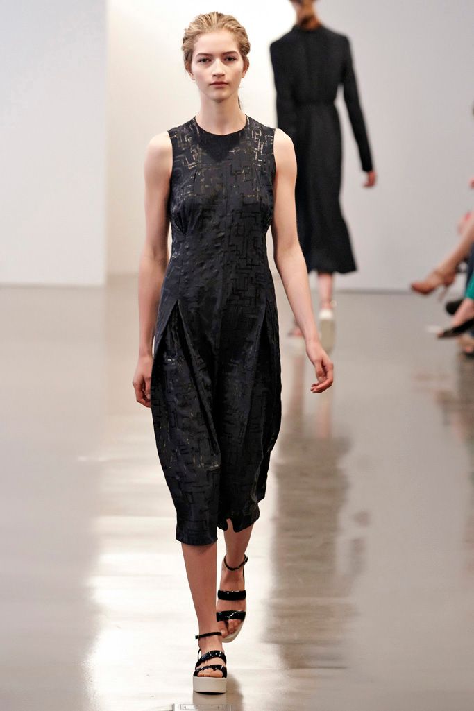 black jacquard sleeveless high-neck abstract draped textured midi-dress