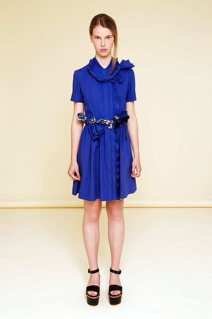 blue scarf-neck mini dress