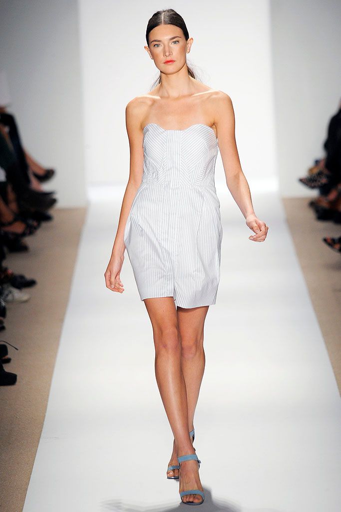 white striped strapless mini-dress