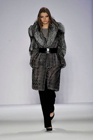 gray fur belted coat