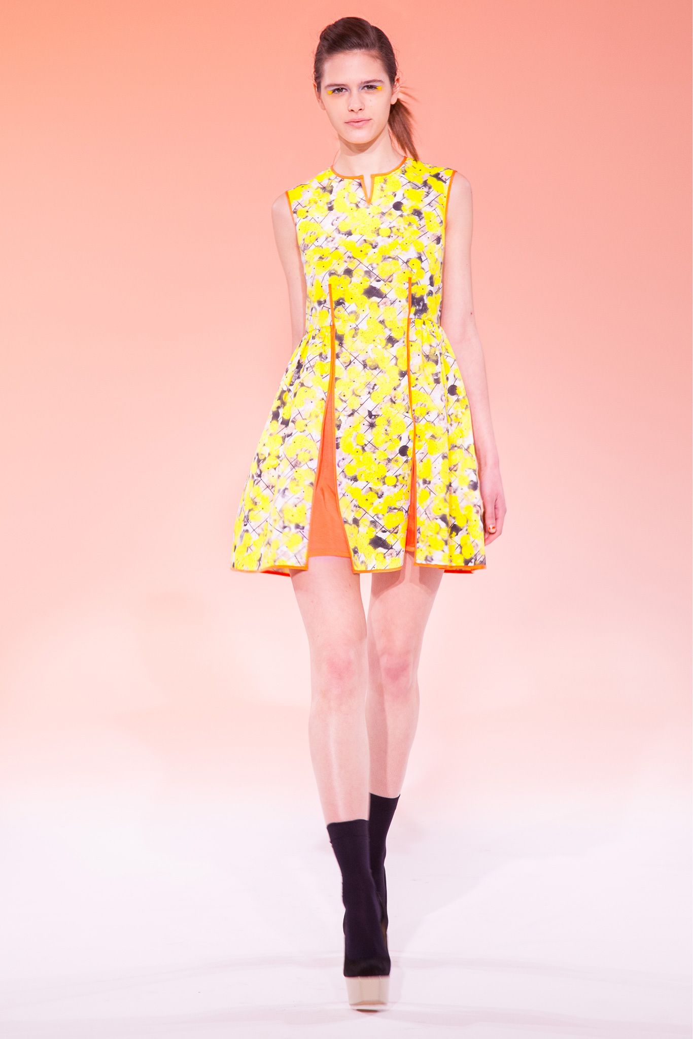 yellow floral fit-and-flare mini dress