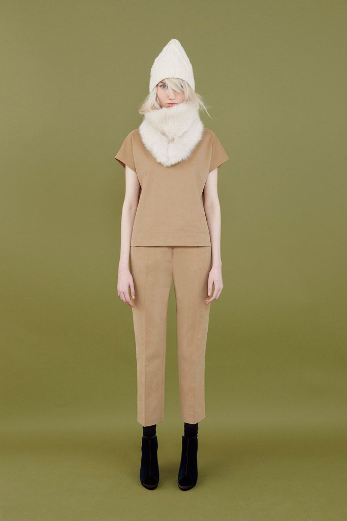 camel short-sleeve top and trousers