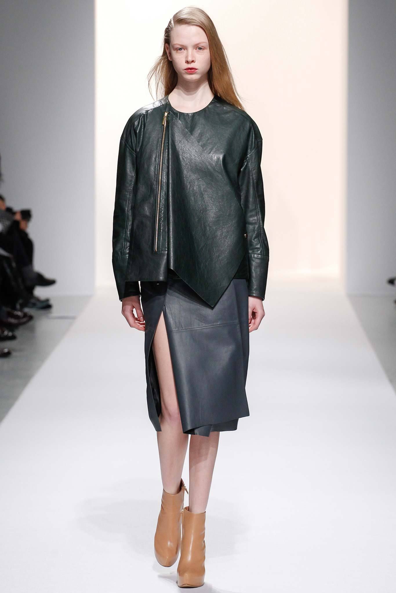 asymmetric leather zip jacket