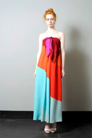 strapless color-block maxi dress