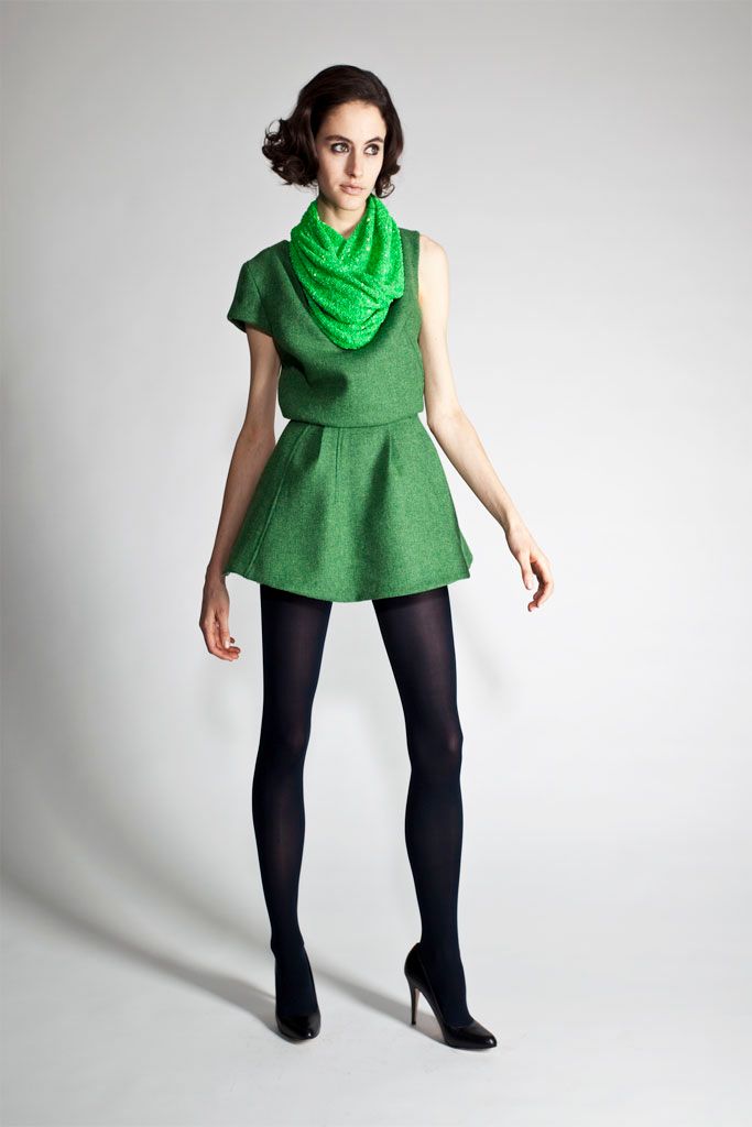 green unknown short-sleeve high-neck a-line mini mini-dress