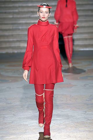 red crepe long-sleeve high-neck fitted draped mini mini-dress