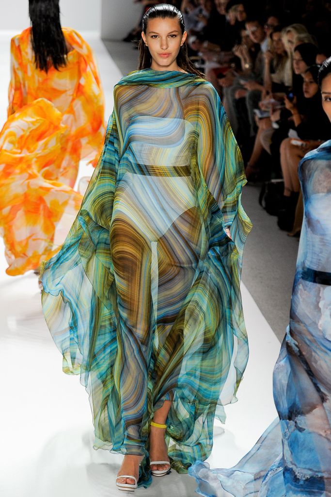 marbled chiffon caftan gown