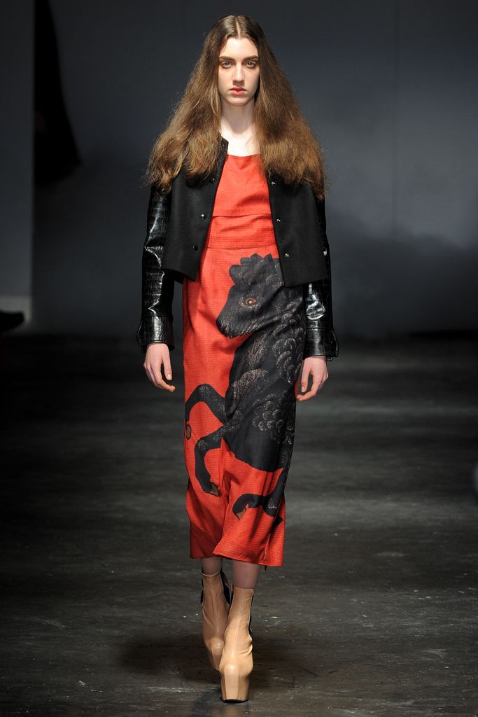 horse-print red midi dress