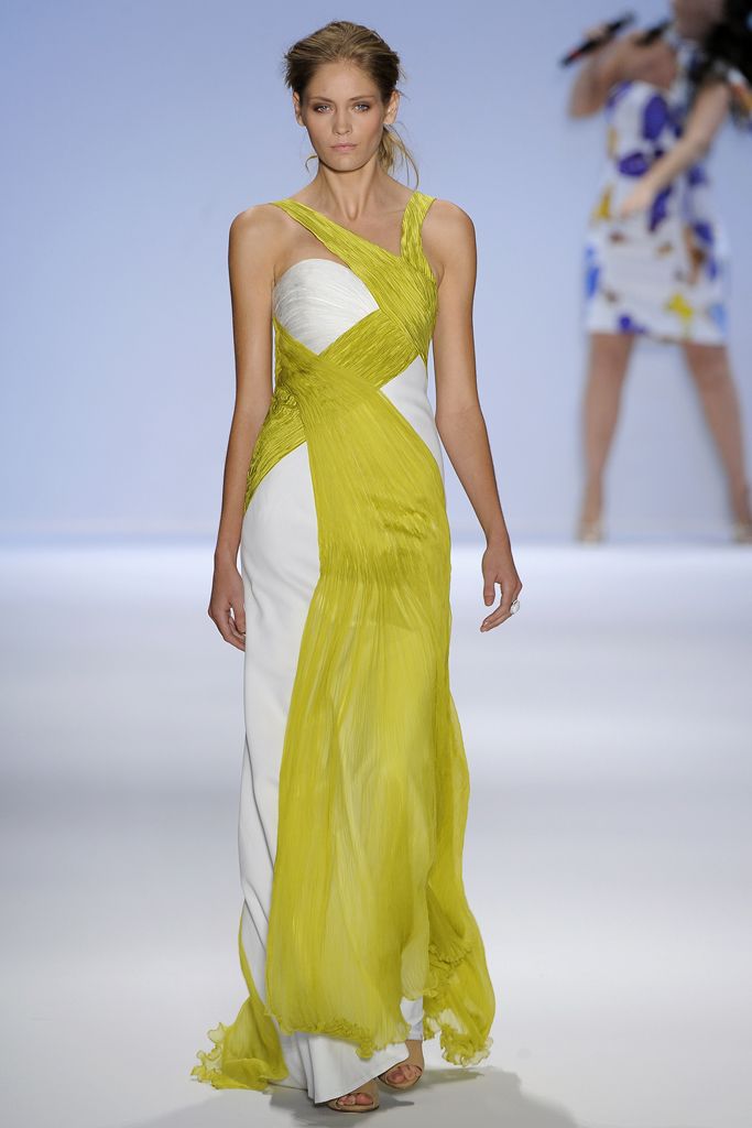 yellow and white one-shoulder gown