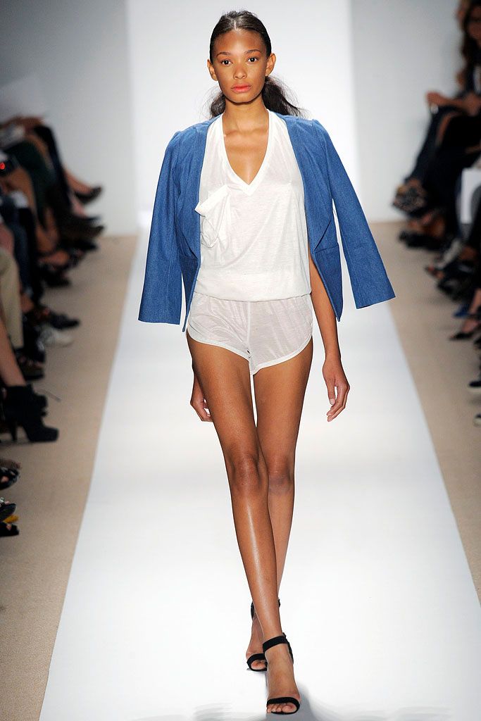 blue cropped open-front jacket