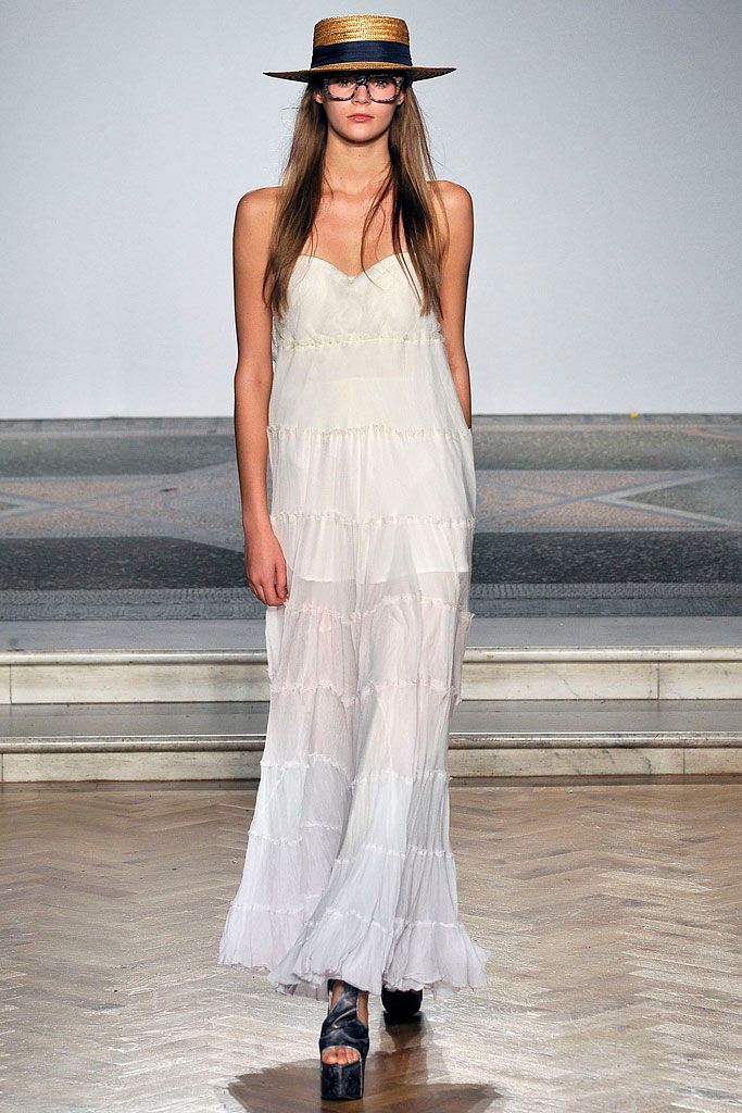 white tiered chiffon maxi dress