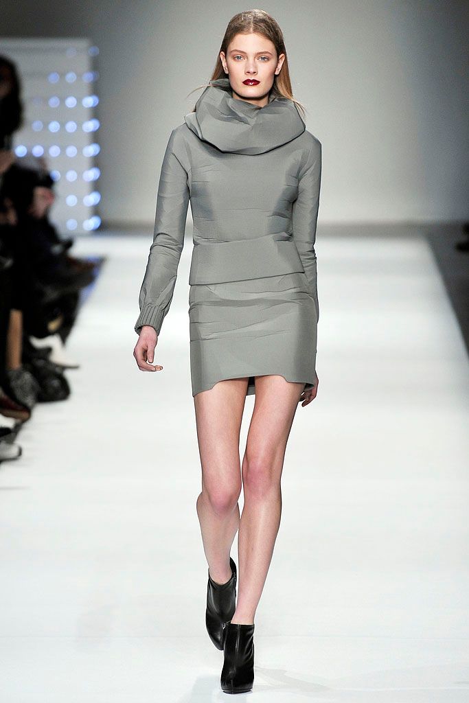 sculptural cowl neck mini dress