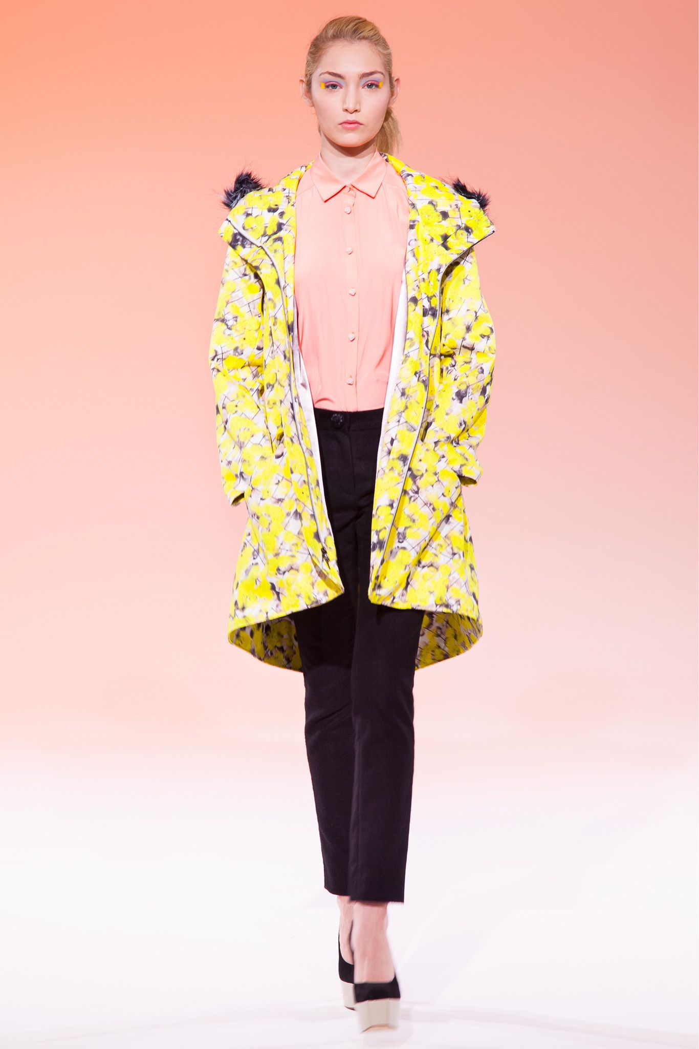yellow floral hooded parka