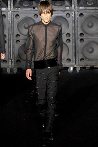 sheer black shirt with skinny tie