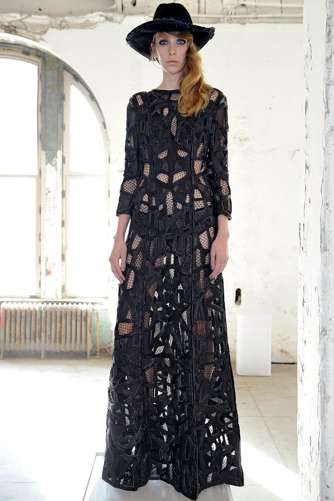 black openwork lace evening gown