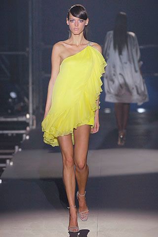 yellow one-shoulder ruffled mini dress