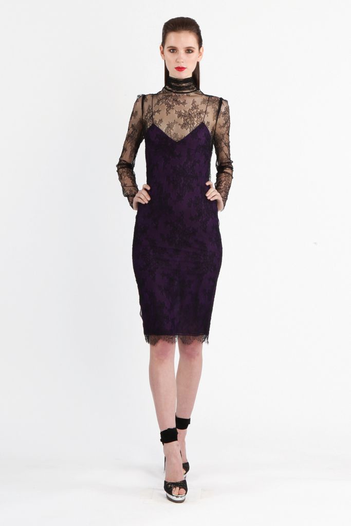 purple lace illusion sheath dress