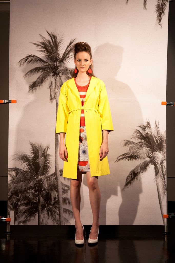 yellow belted open-front coat