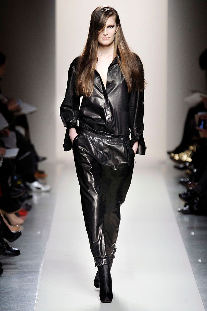 black leather long-sleeve collared relaxed shiny shirt
