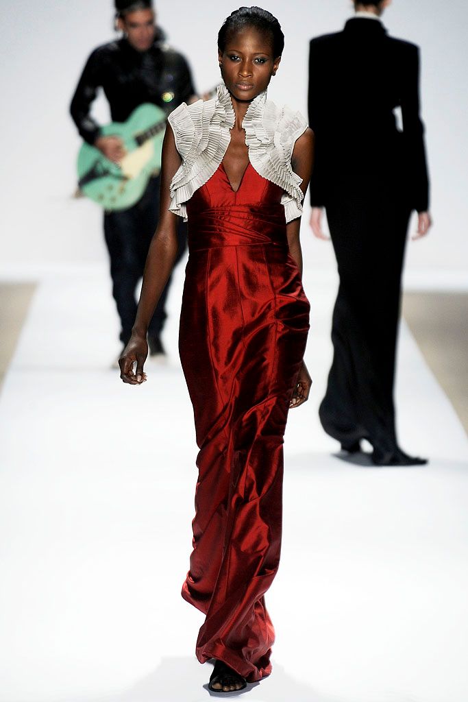 red satin evening gown