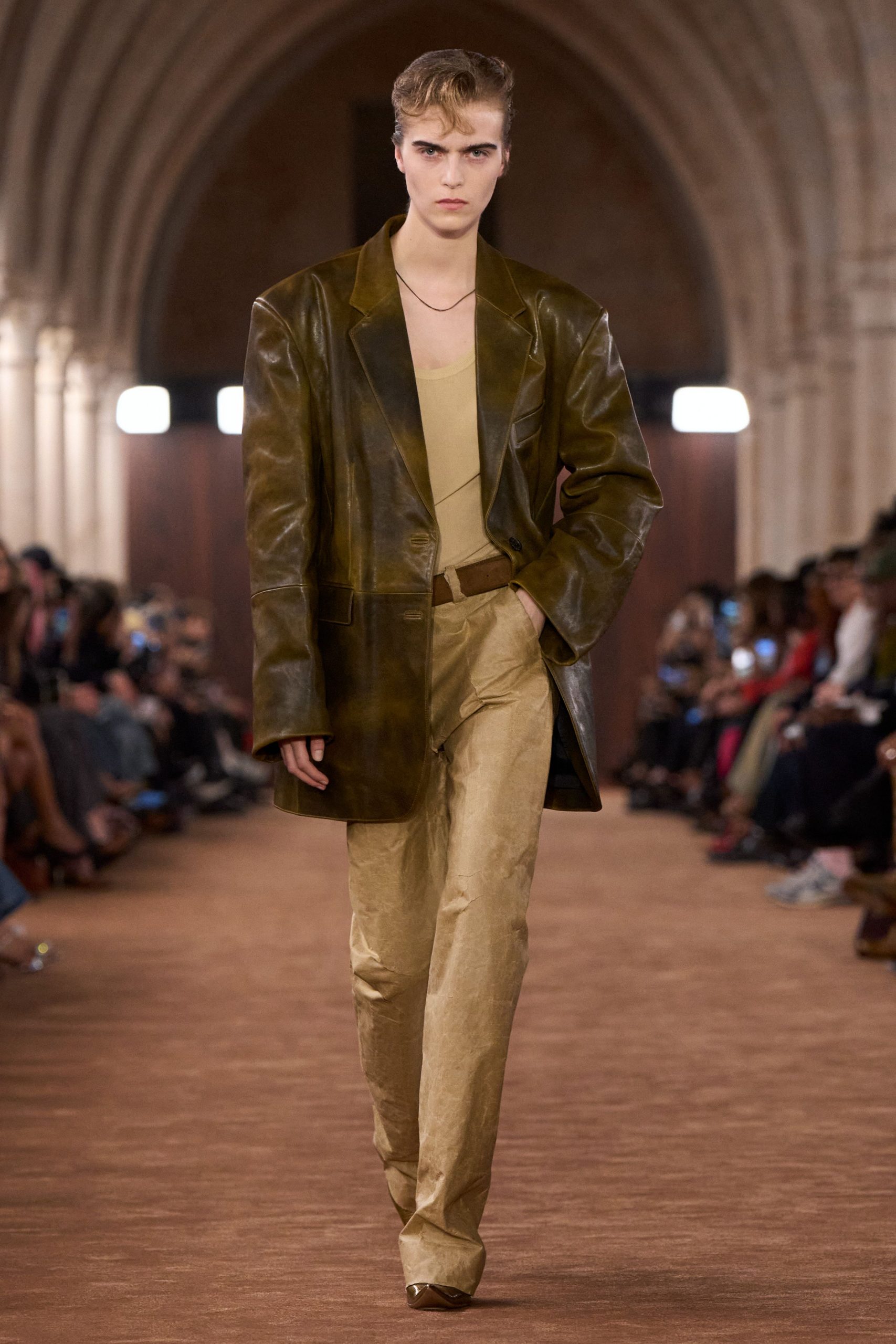 brown leather oversized blazer