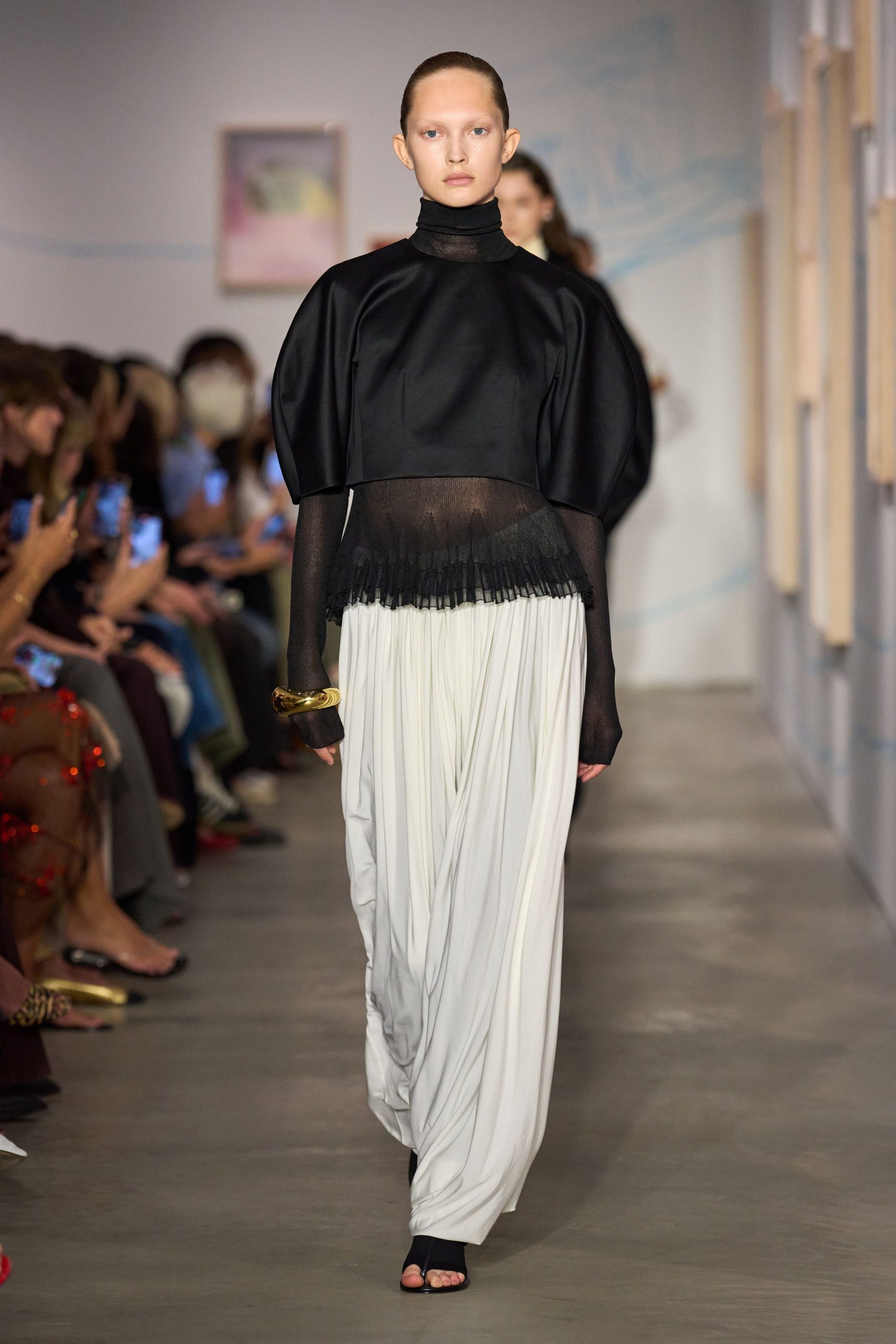 white chiffon relaxed pleated flowing pants