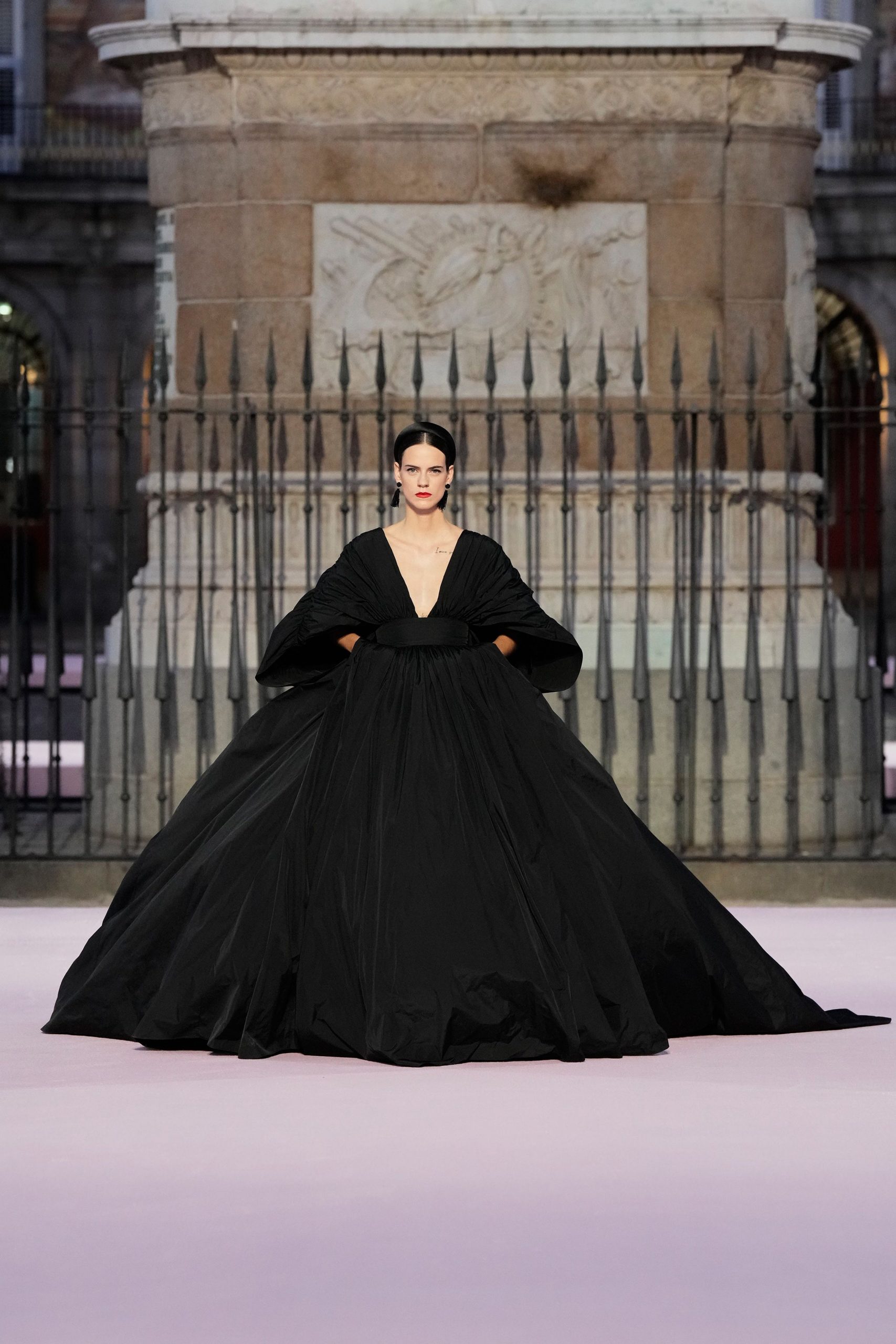 black silk long-sleeve gown