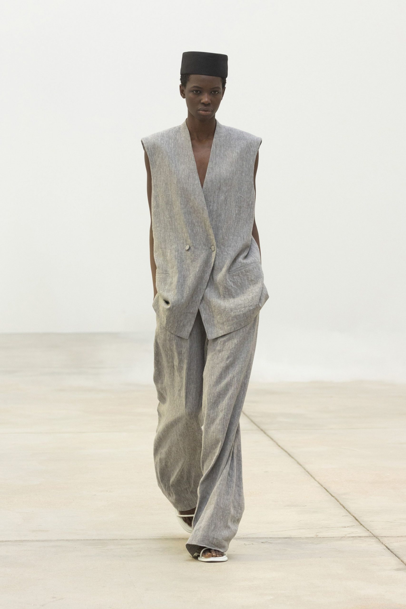 gray linen vest and pants