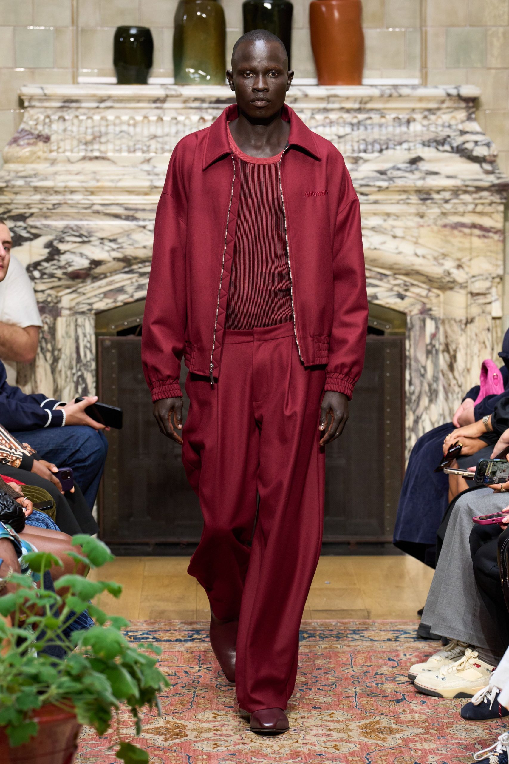 red cotton relaxed jacket and pants