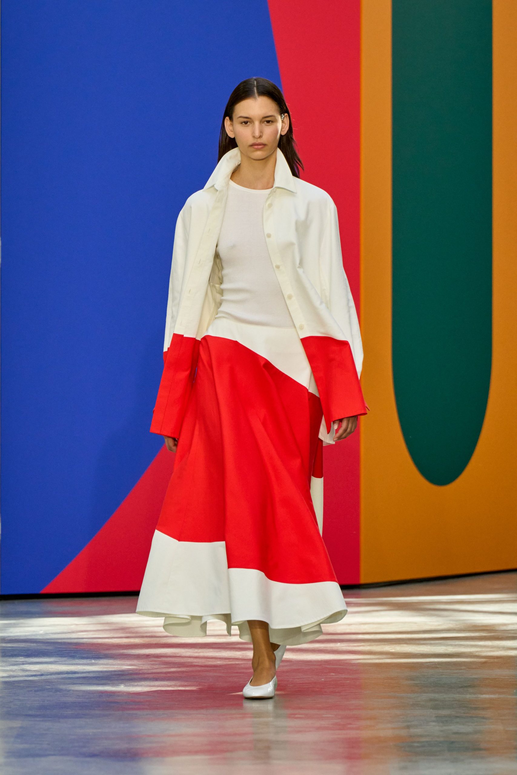red and white midi dress with shoes