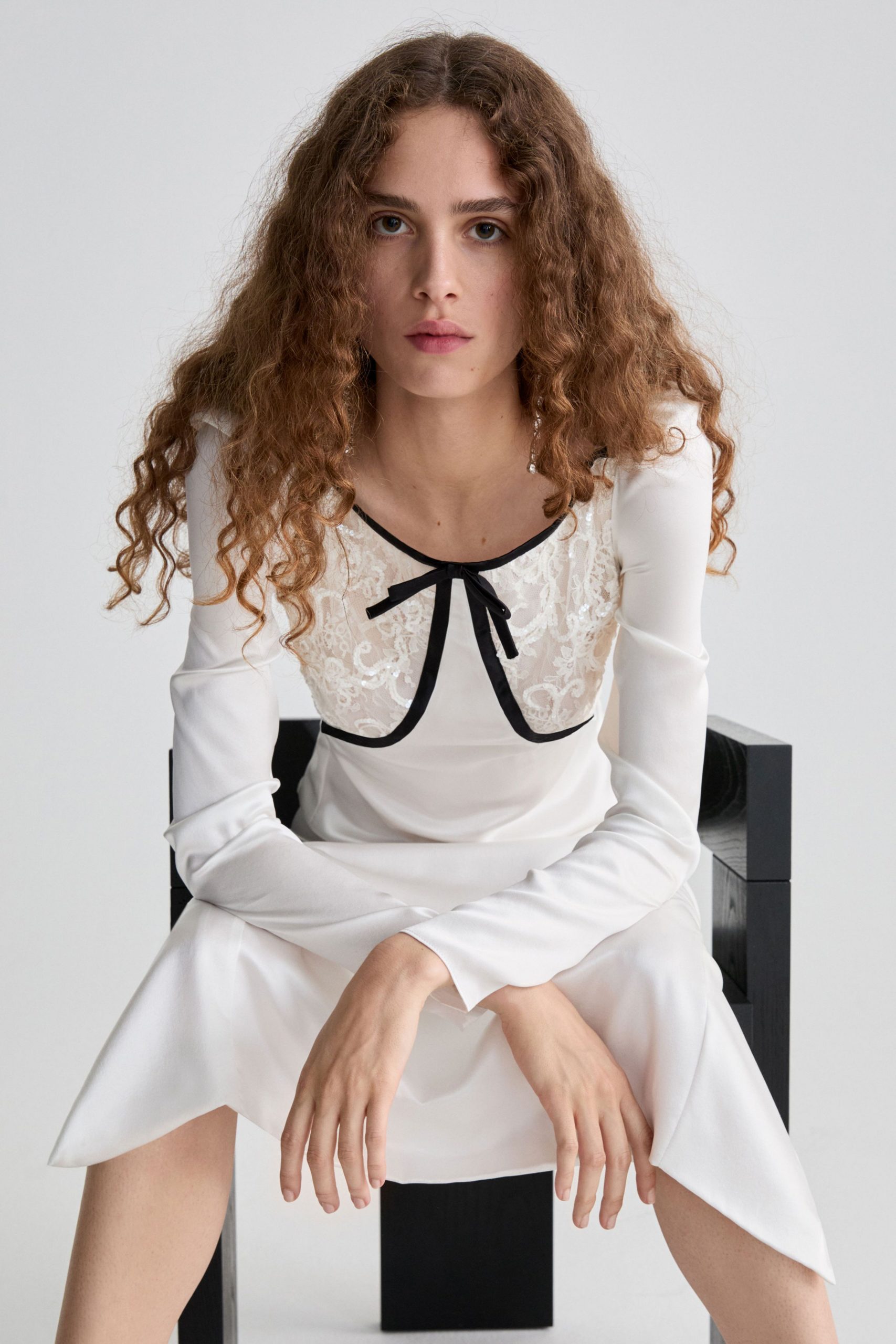white and black embroidered midi dress