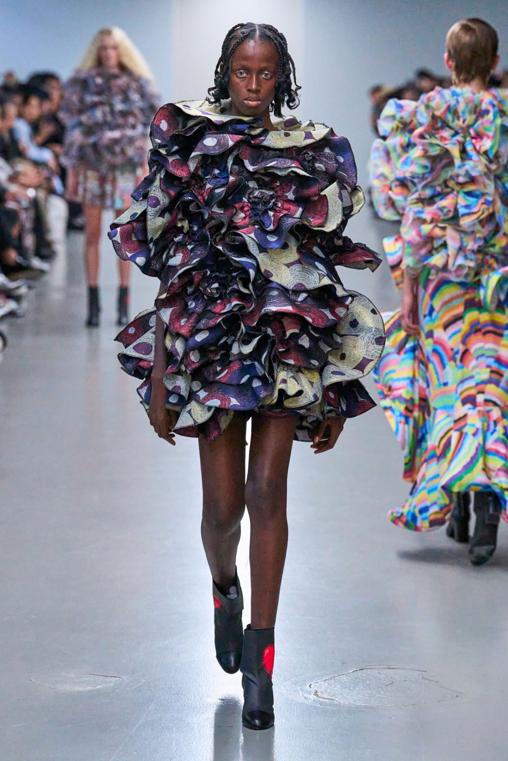 multi-colored ruffled mini dress