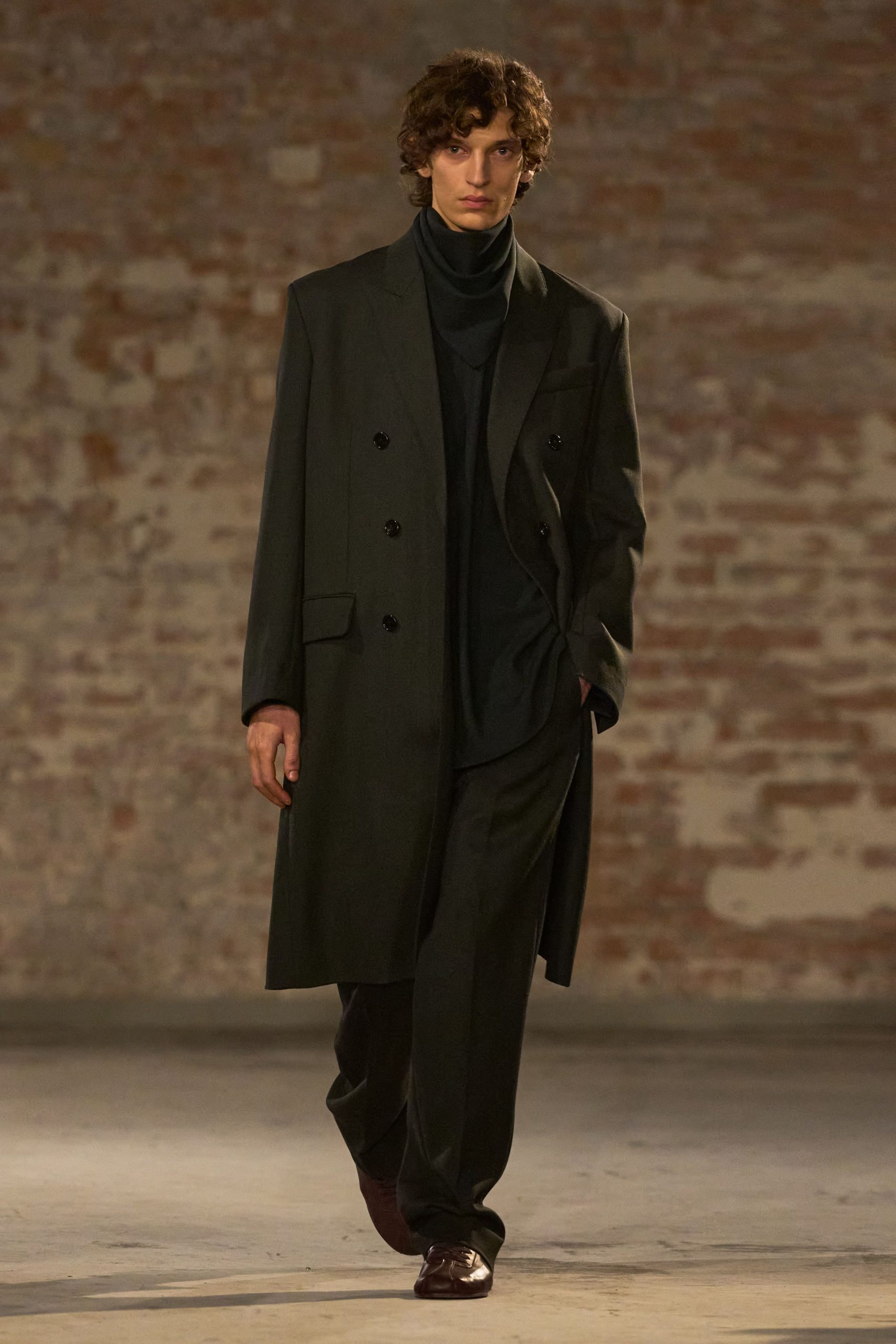 black wool coat with turtleneck