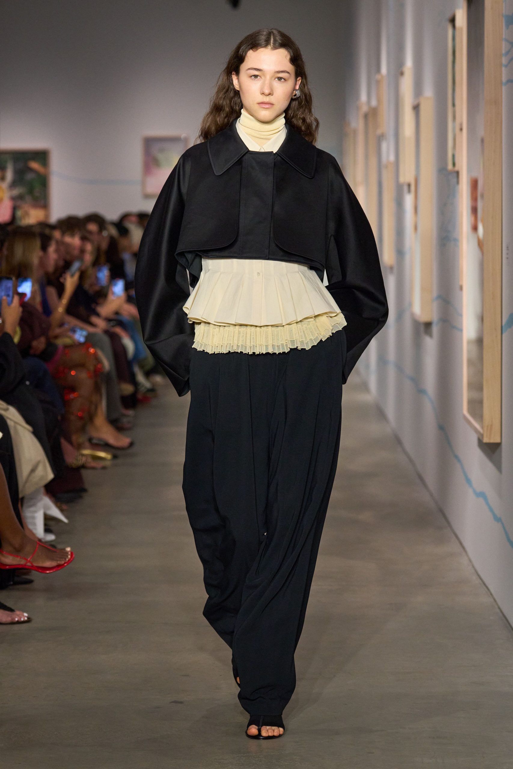 black silk long-sleeve collared relaxed layered jacket