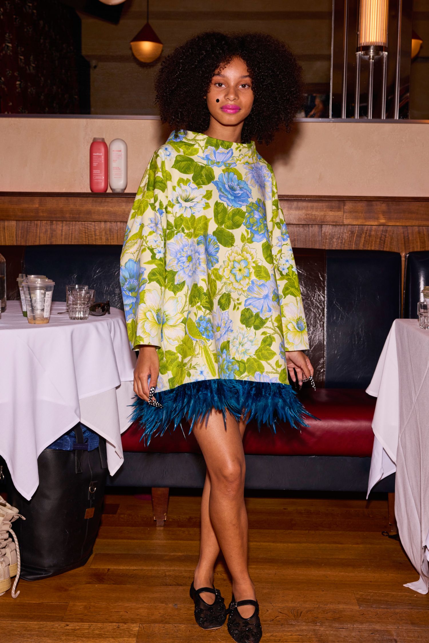 green long-sleeve oversized floral poncho
