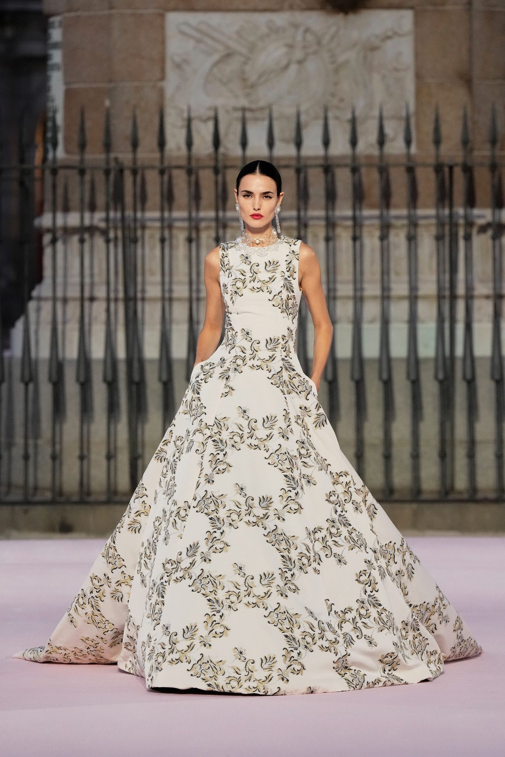 white gold embroidered gown
