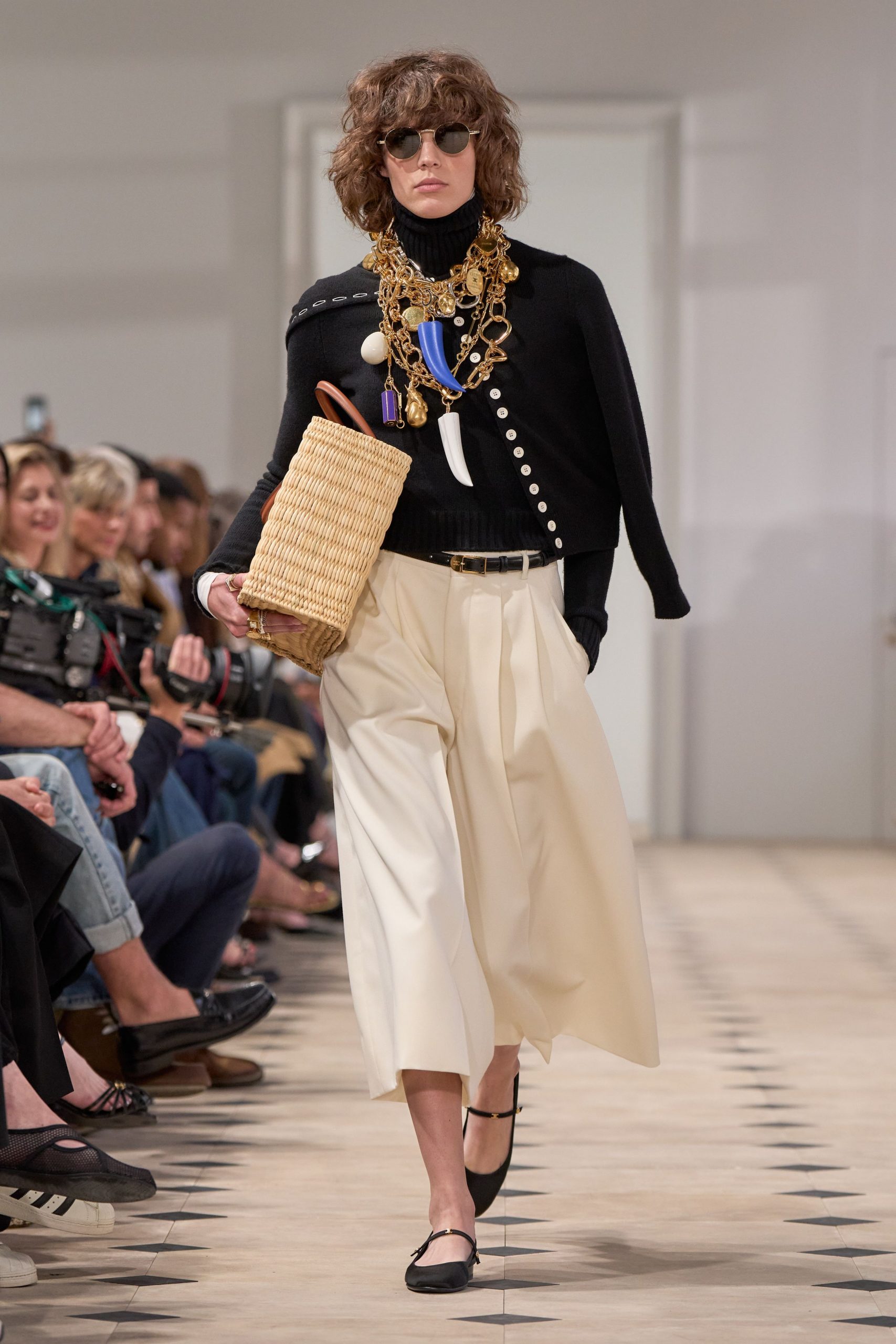 black fitted top with wide-leg pants